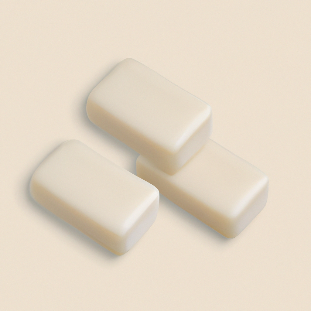 Minimal flat lay of pastel artisan soap bars on a soft linen backdrop with gentle shadows